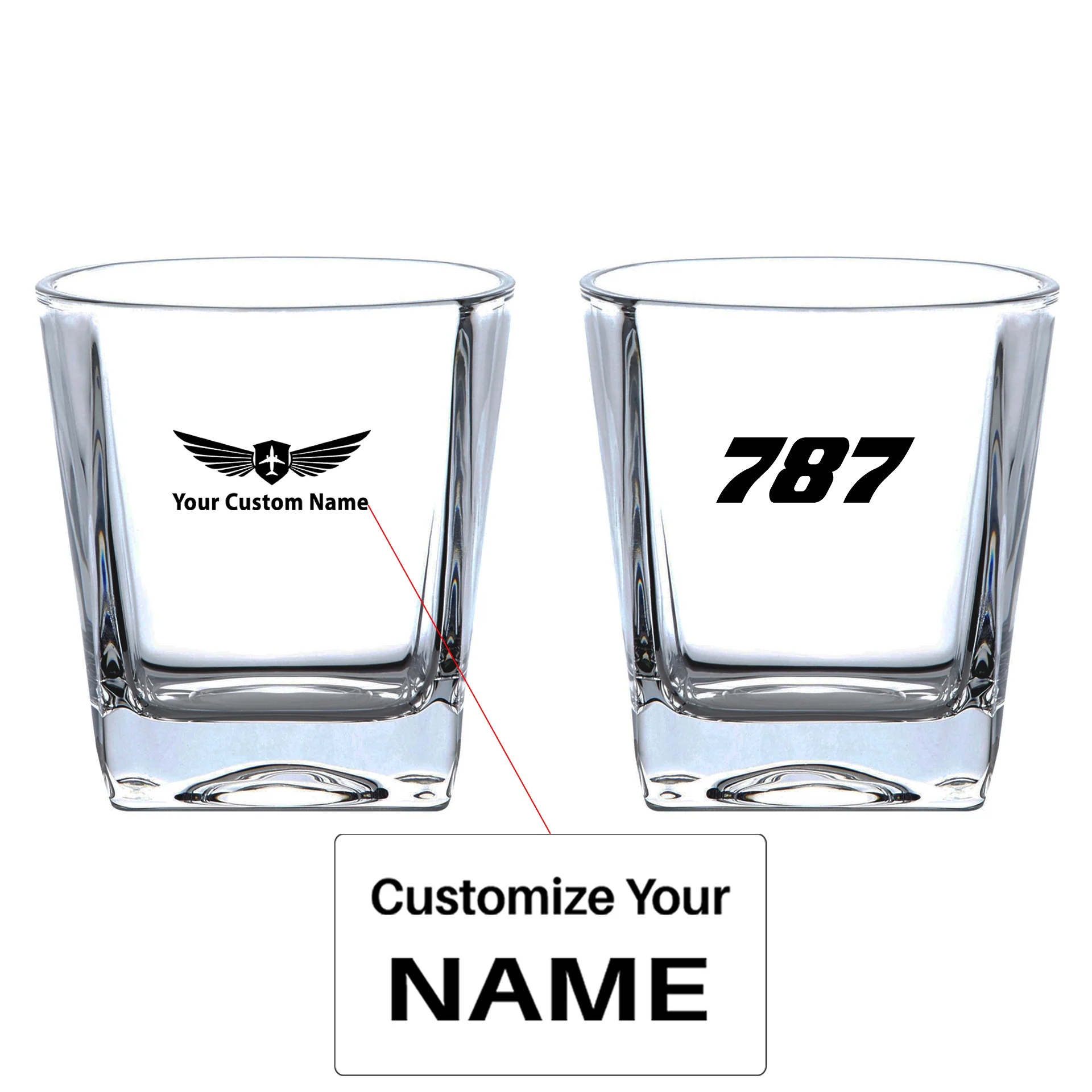 787 Flat Text Designed Whiskey Glass