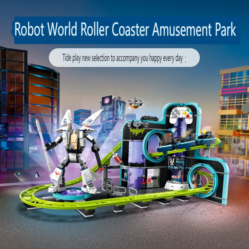 986Pcs City Series Robot World Roller Coaster Amusement Park Building Blocks Kids Educational Toys Birthdays Gifts Set - Image 11