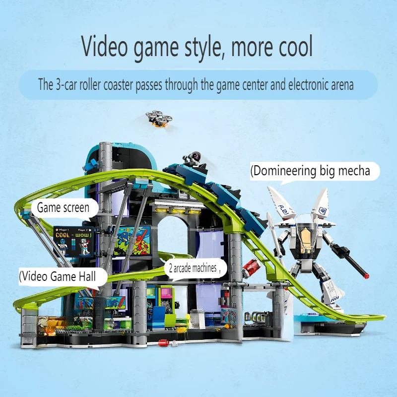 986Pcs City Series Robot World Roller Coaster Amusement Park Building Blocks Kids Educational Toys Birthdays Gifts Set - Image 12