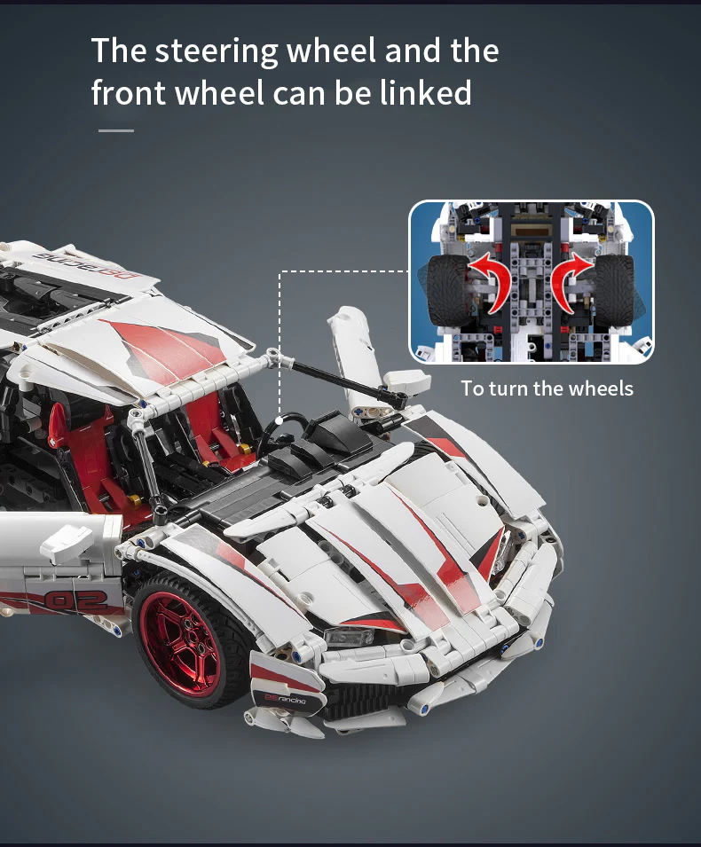 1696Pcs White Super Racing For RC Building Blocks Car Model - Image 12