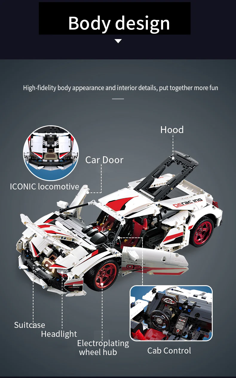 1696Pcs White Super Racing For RC Building Blocks Car Model - Image 2