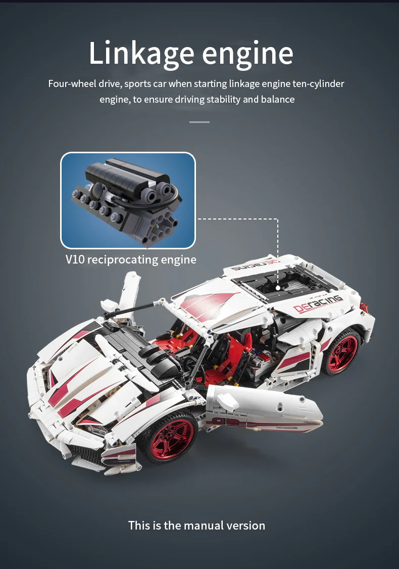 1696Pcs White Super Racing For RC Building Blocks Car Model - Image 3