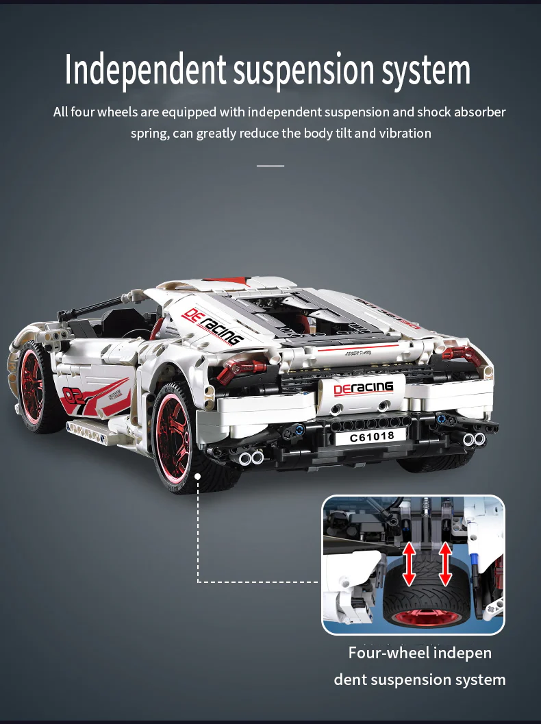 1696Pcs White Super Racing For RC Building Blocks Car Model - Image 9