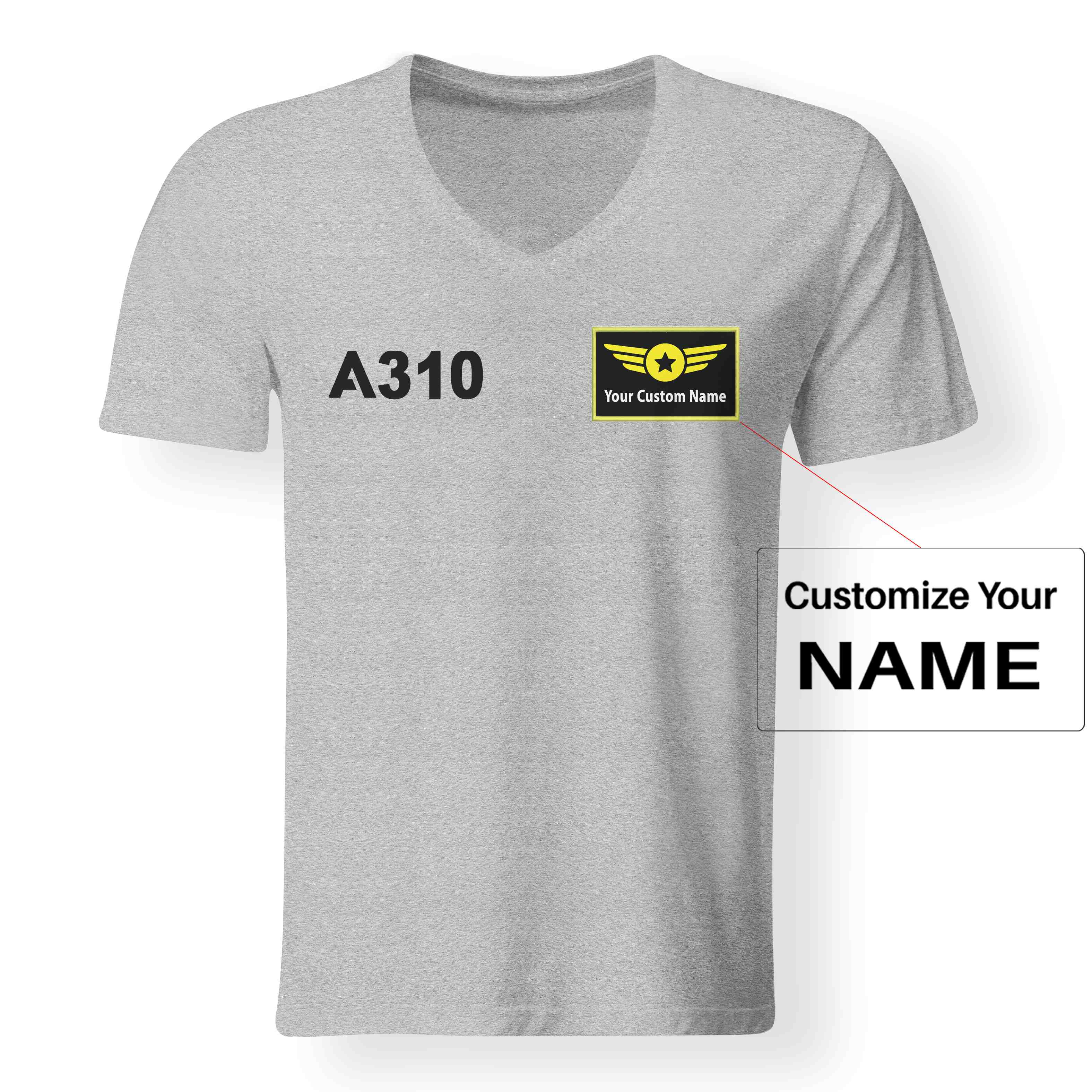 A310 Flat Text Designed V-Neck T-Shirts - Image 14