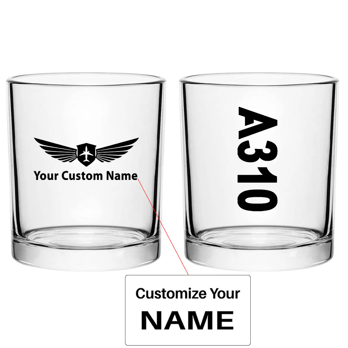 A310 Text Designed Special Whiskey Glasses