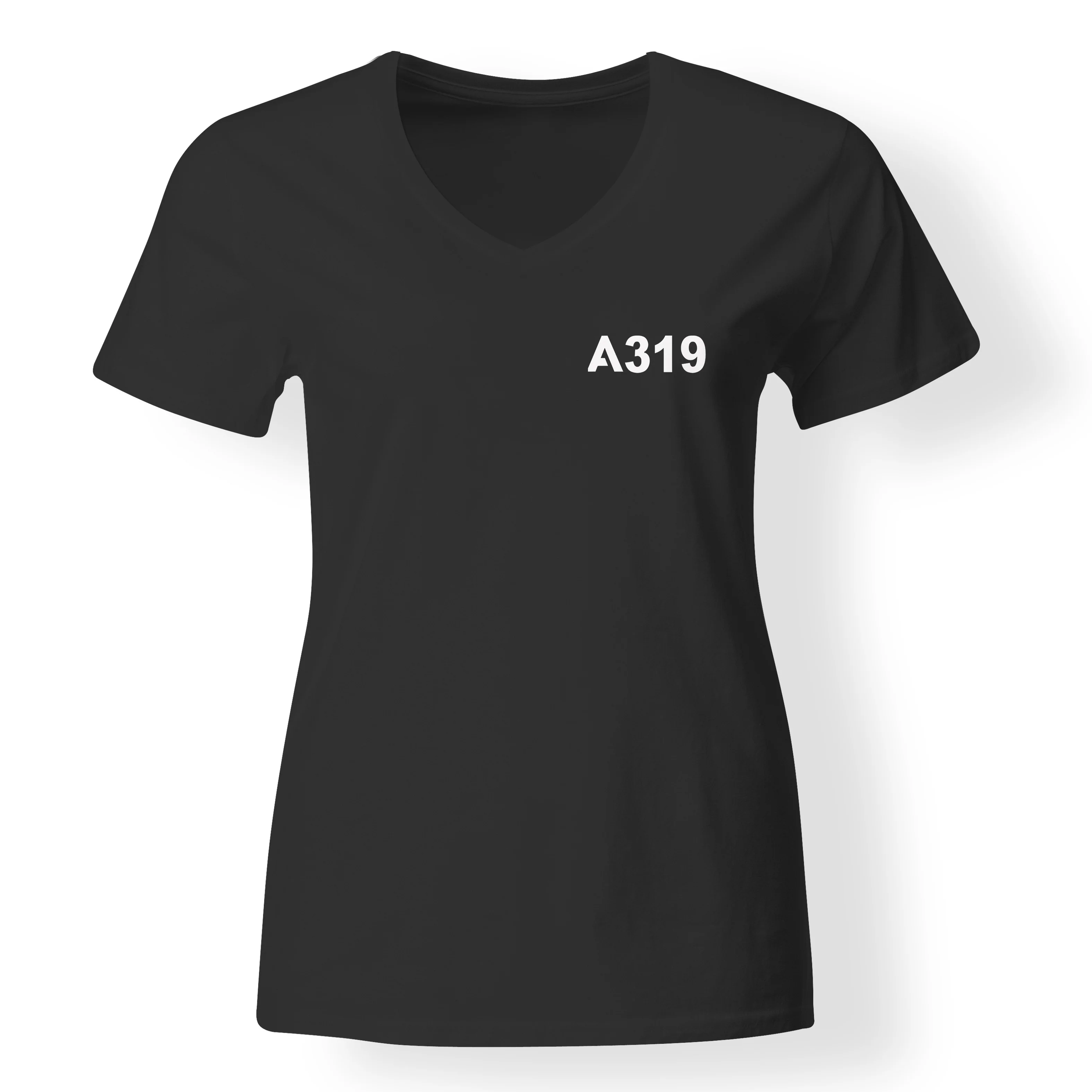 A319 Flat Text Designed V-Neck T-Shirts - Image 3