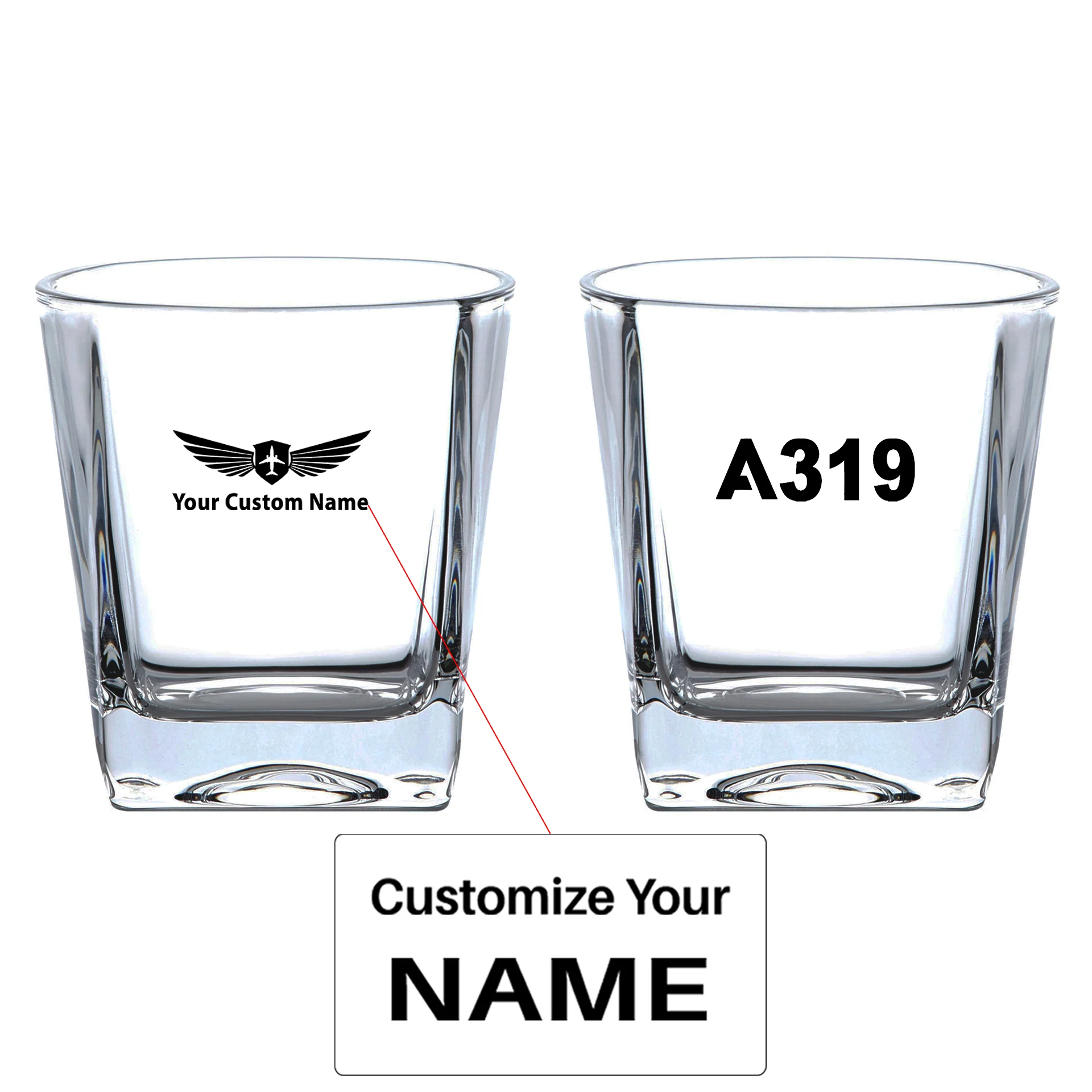 A319 Flat Text Designed Whiskey Glass