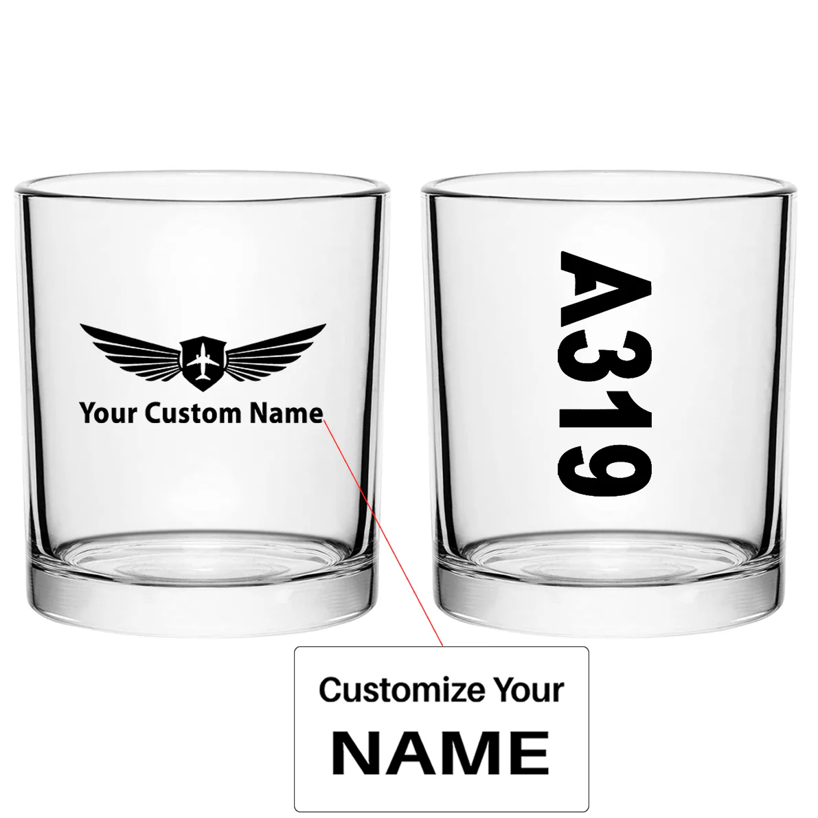 A319 Text Designed Special Whiskey Glasses