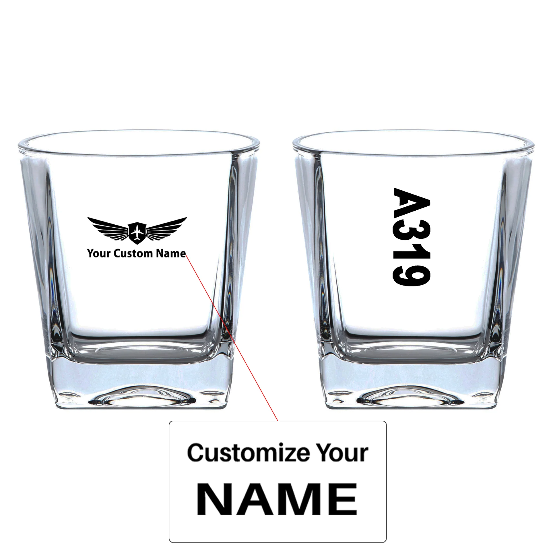 A319 Text Designed Whiskey Glass