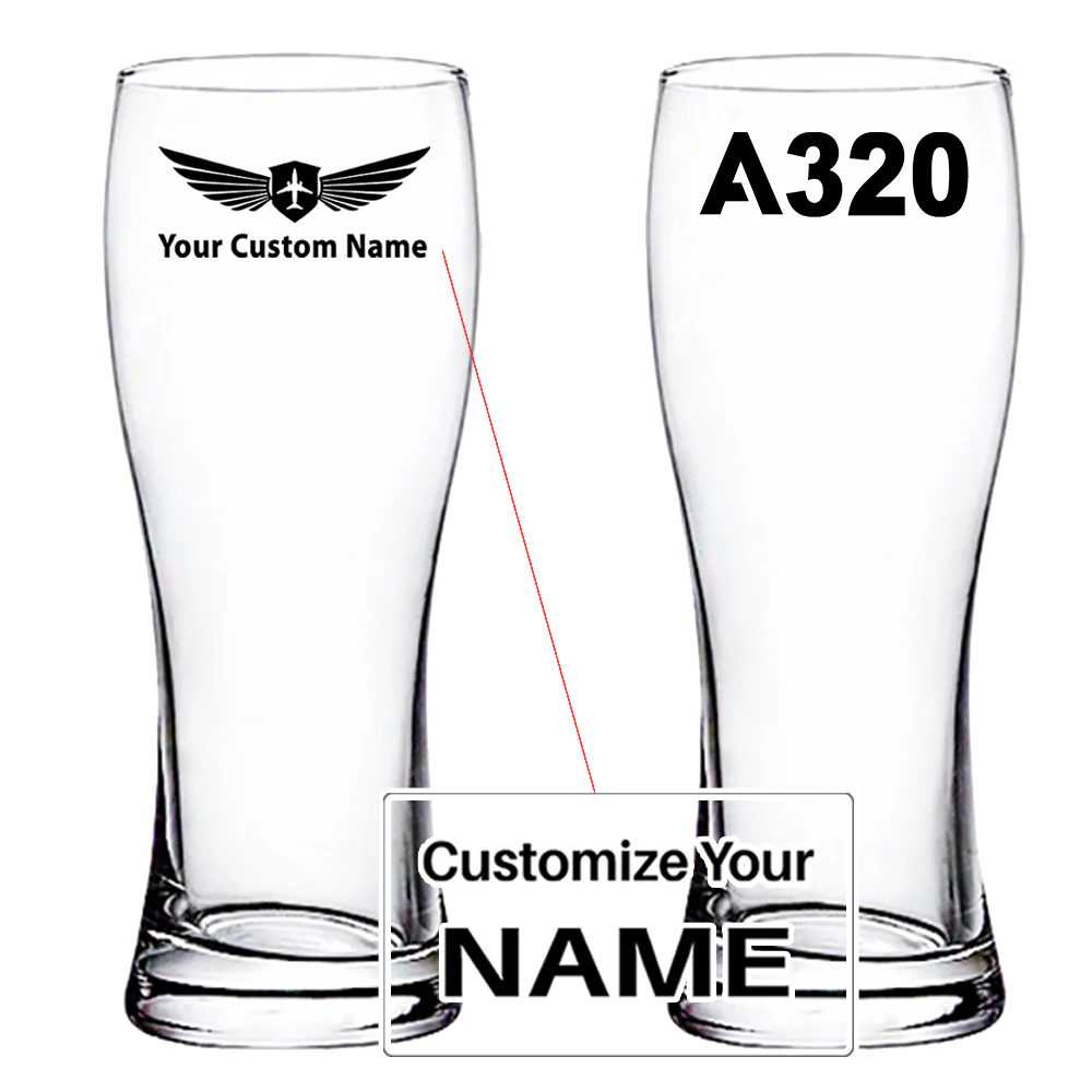 A320 Flat Text Designed Pilsner Beer Glasses