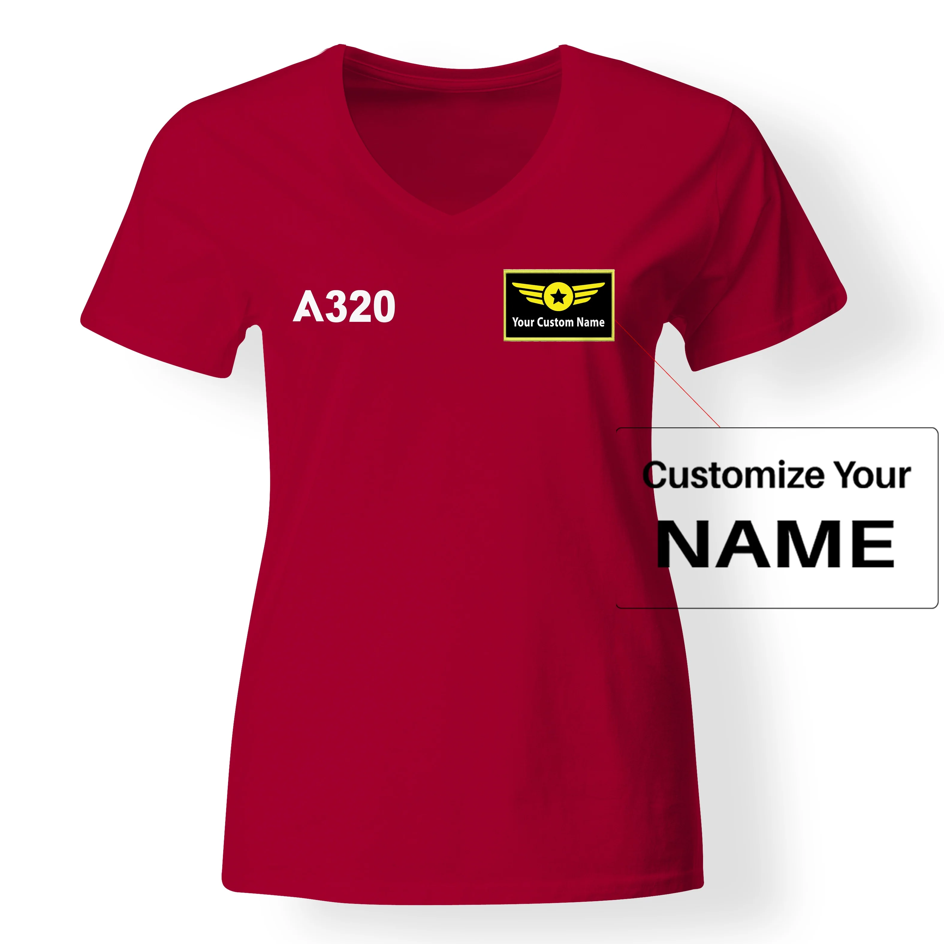A320 Flat Text Designed V-Neck T-Shirts - Image 5