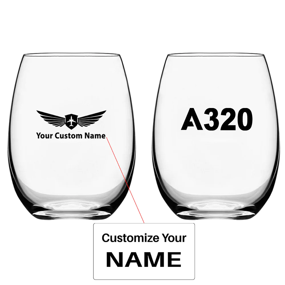 A320 Flat Text Designed Water & Drink Glasses