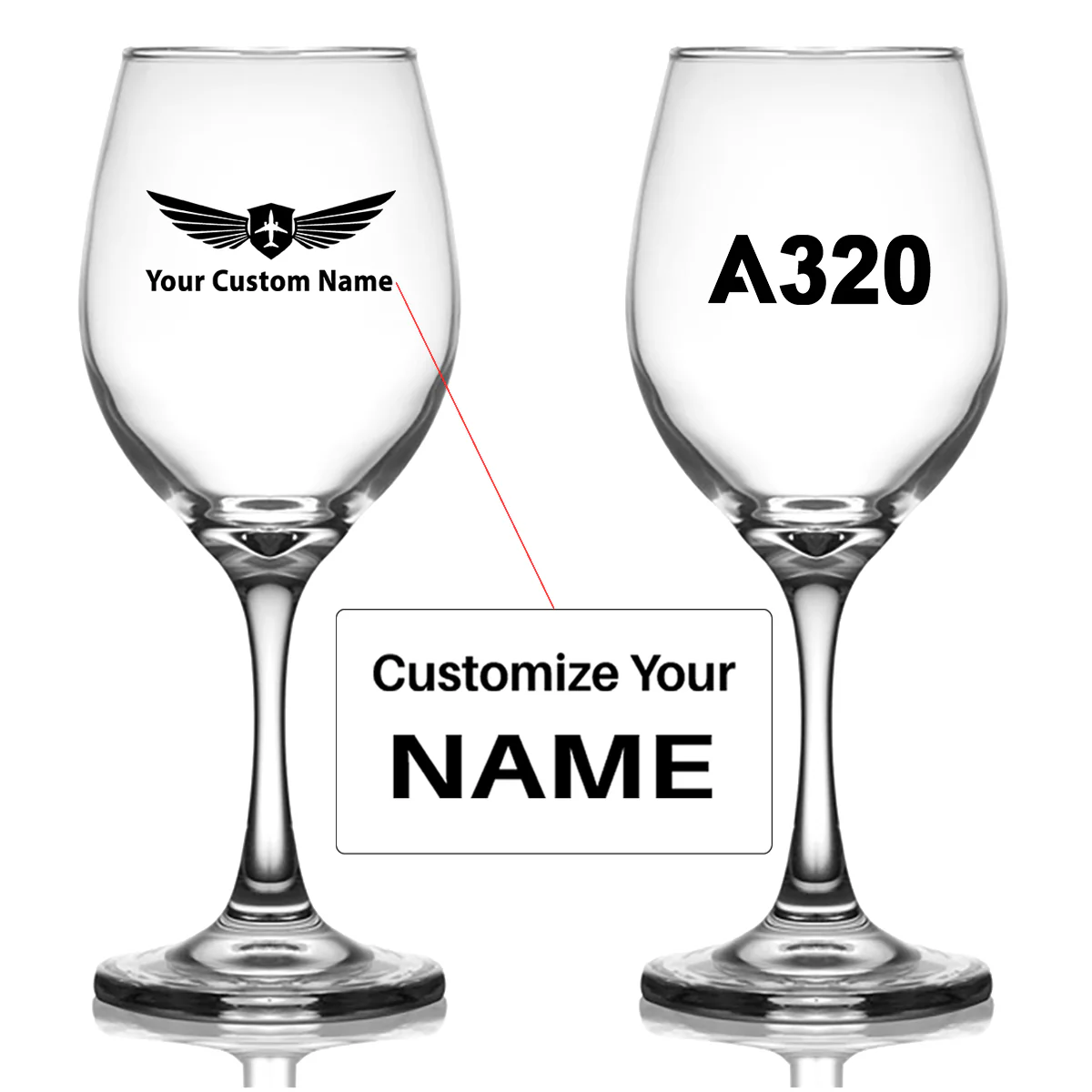 A320 Flat Text Designed Wine Glasses