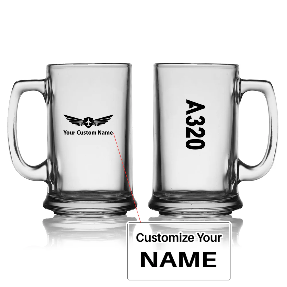 A320 Text Designed Beer Glass with Holder