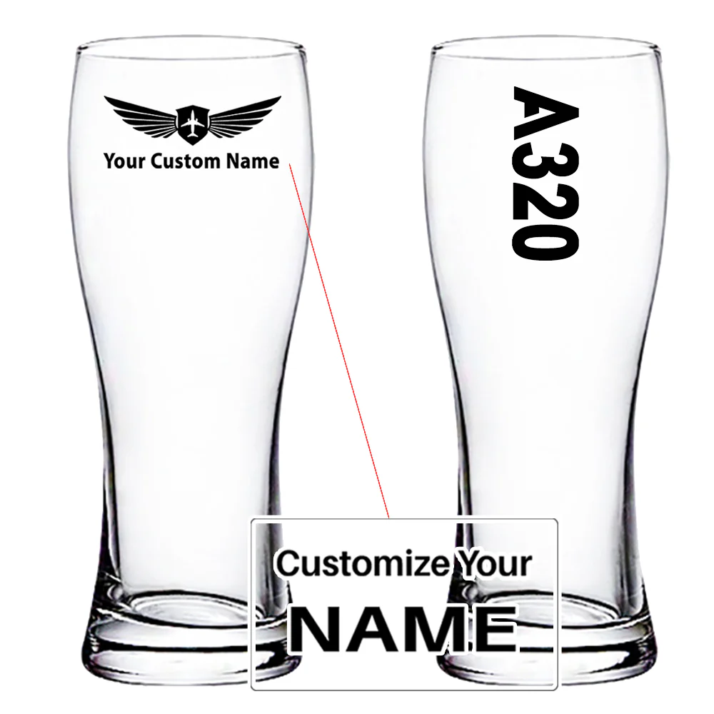 A320 Text Designed Pilsner Beer Glasses
