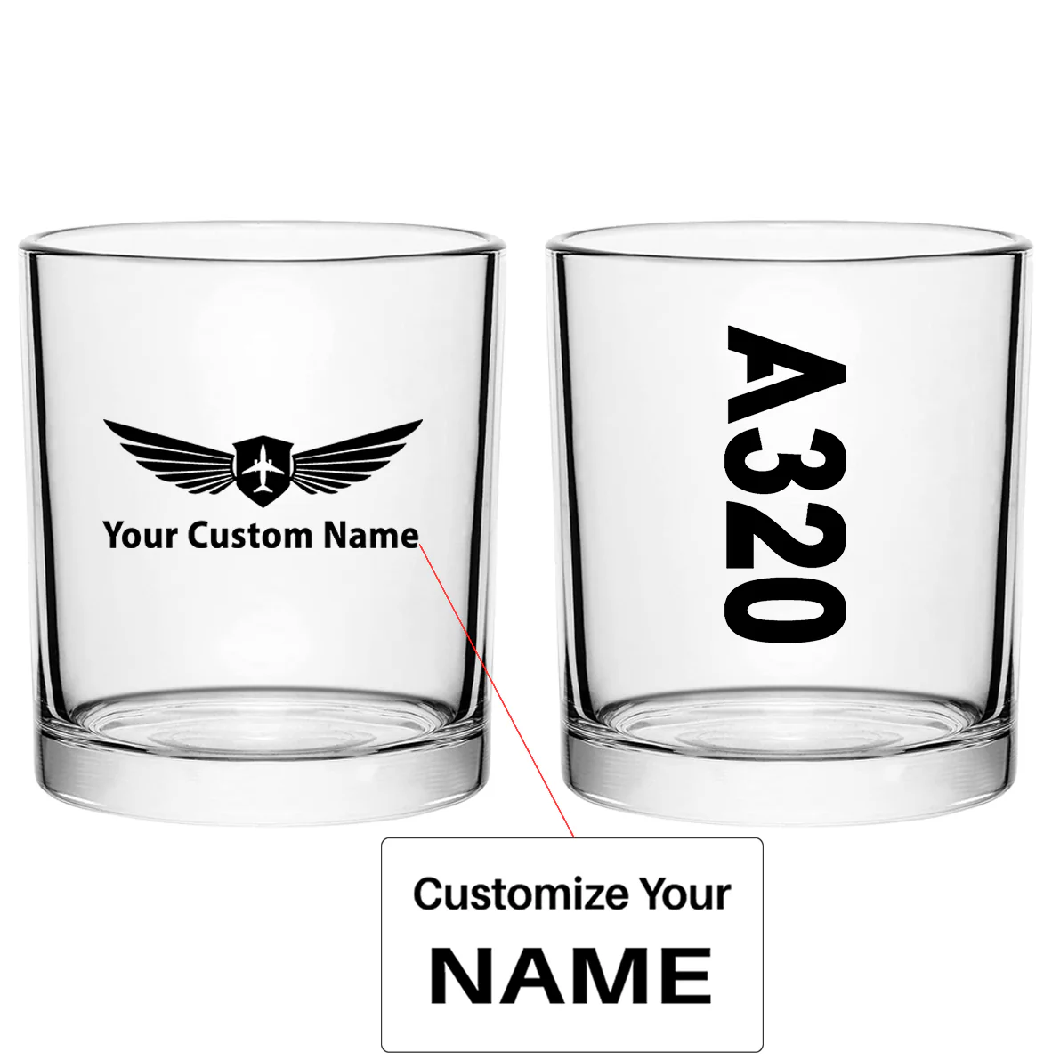 A320 Text Designed Special Whiskey Glasses