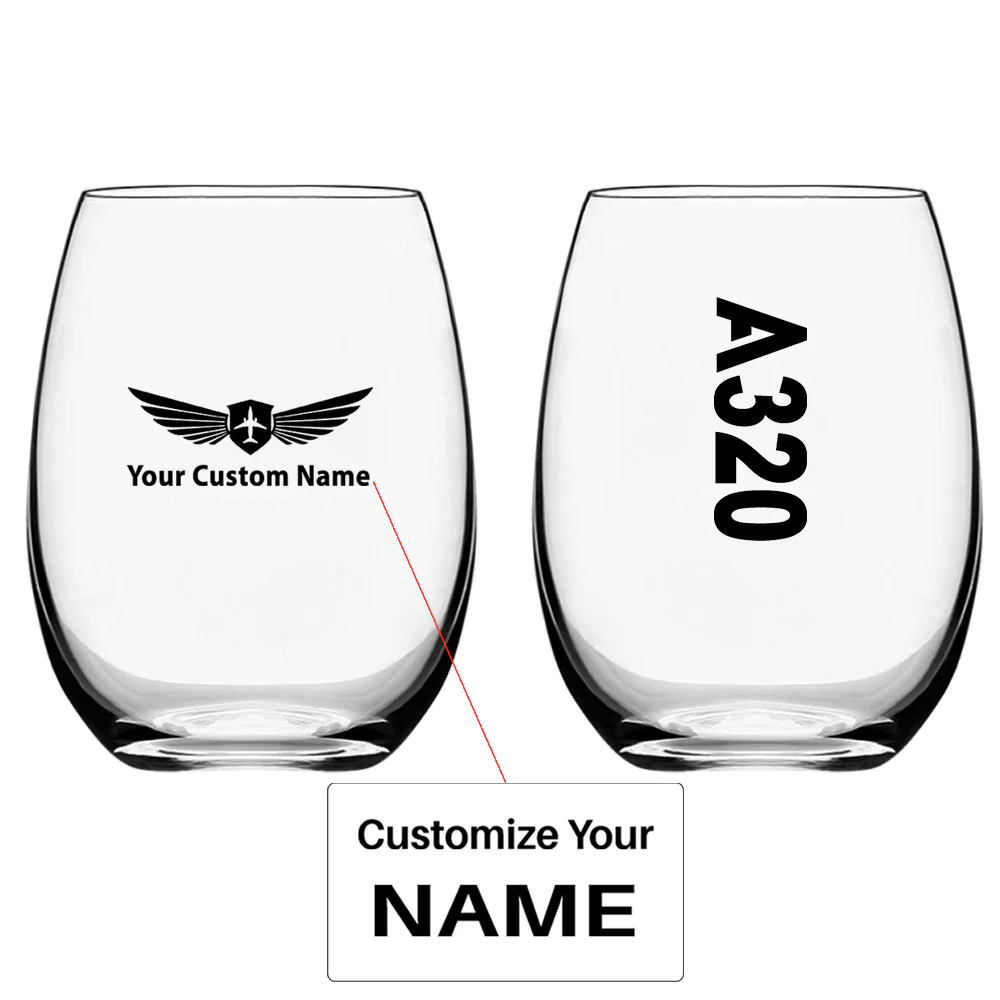 A320 Text Designed Water & Drink Glasses