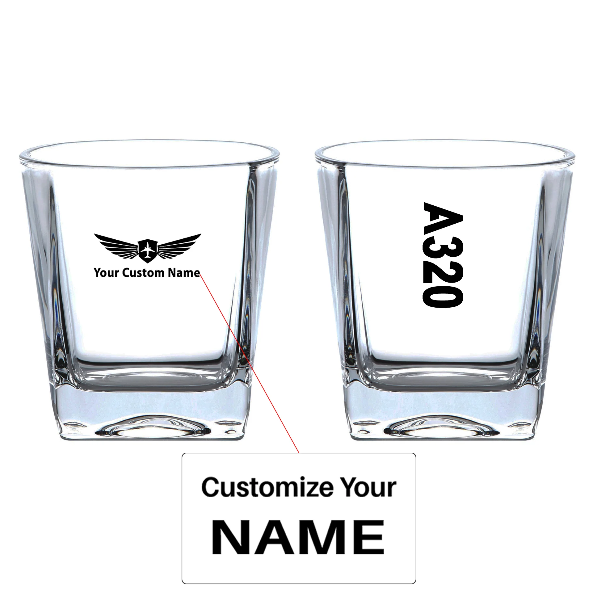 A320 Text Designed Whiskey Glass