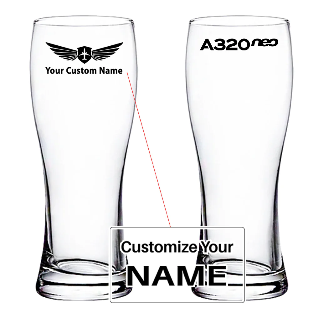 A320neo & Text Designed Pilsner Beer Glasses