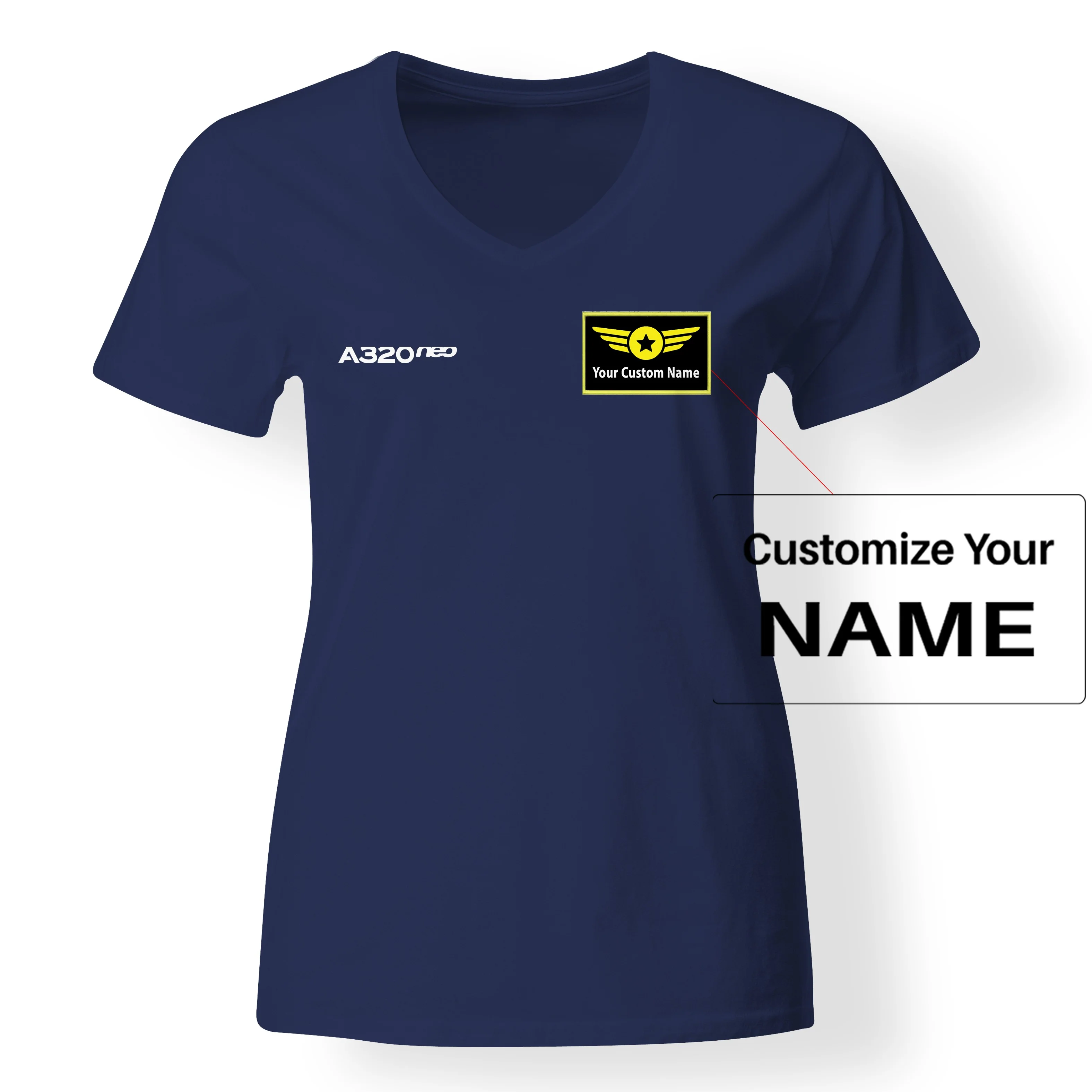 A320neo & Text Designed V-Neck T-Shirts - Image 10