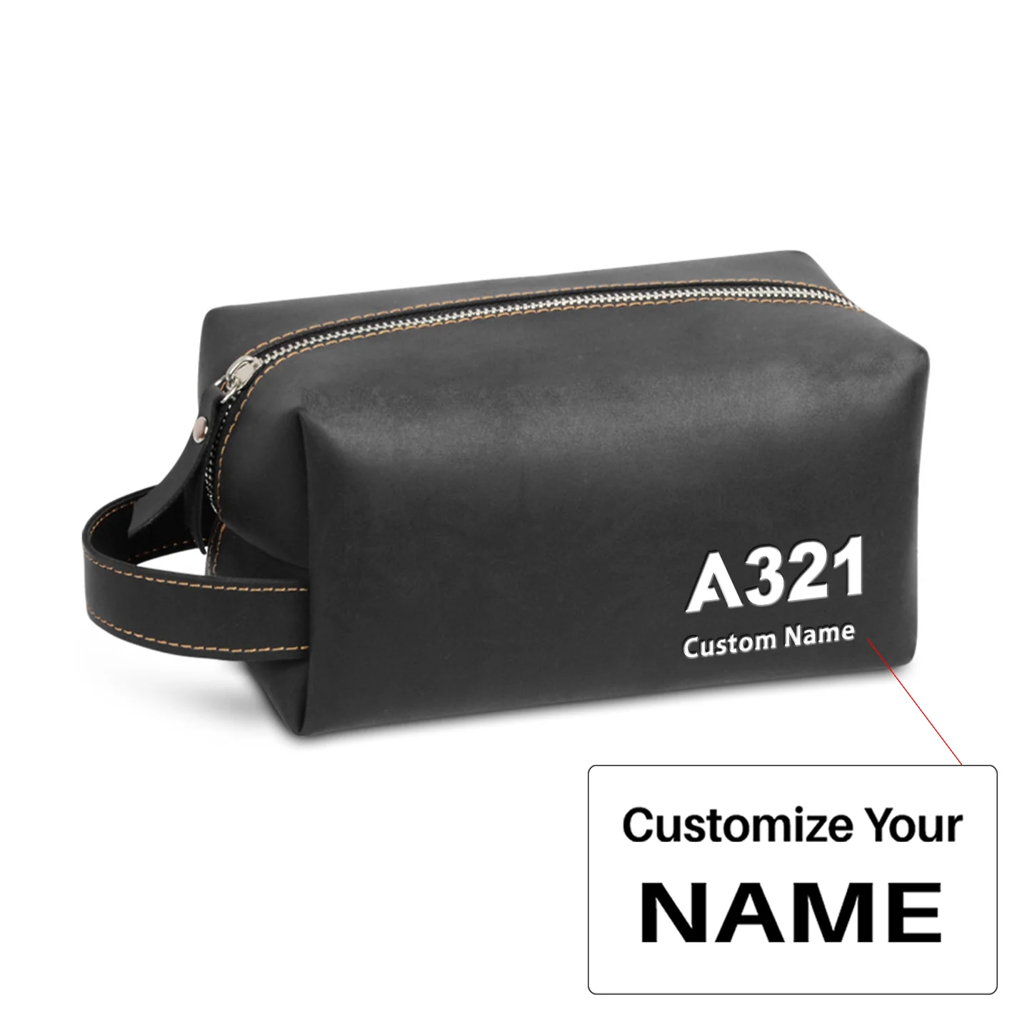 A321 Flat Text Designed Leather Clutch Toiletry Bag