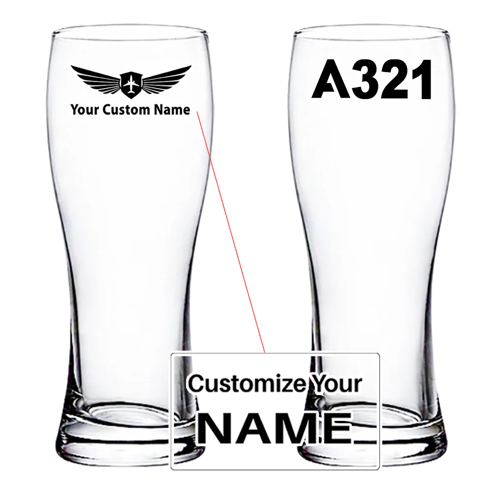 A321 Flat Text Designed Pilsner Beer Glasses
