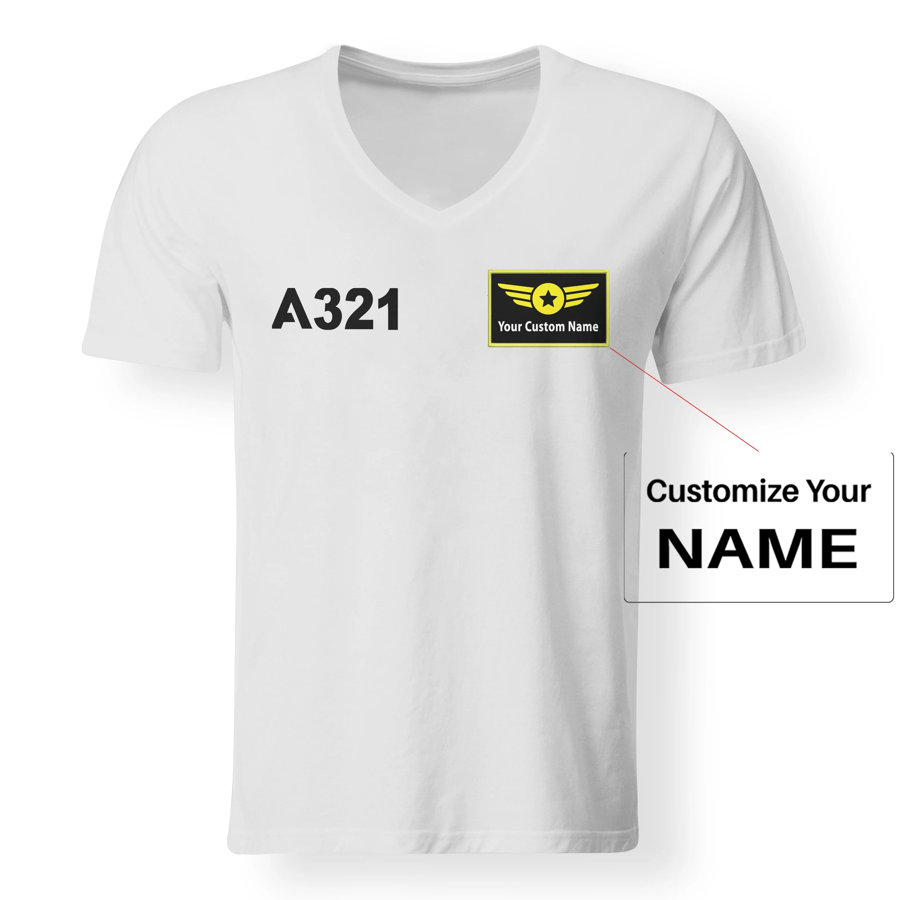 A321 Flat Text Designed V-Neck T-Shirts - Image 18