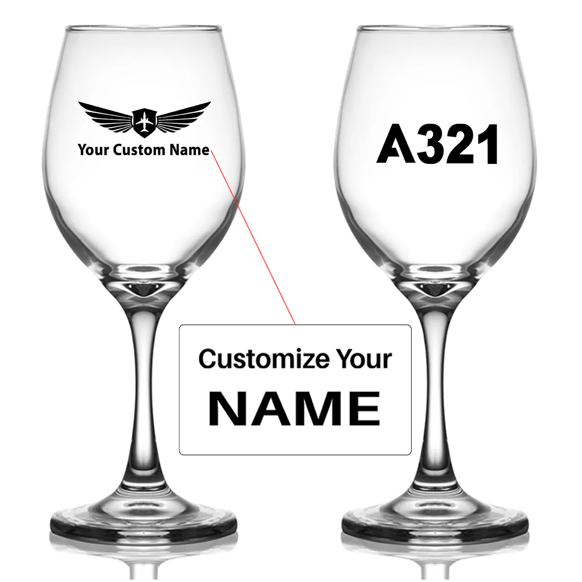 A321 Flat Text Designed Wine Glasses