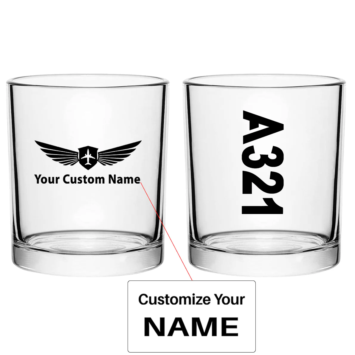 A321 Text Designed Special Whiskey Glasses