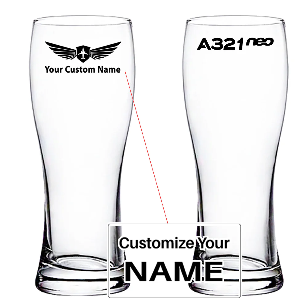 A321neo & Text Designed Pilsner Beer Glasses
