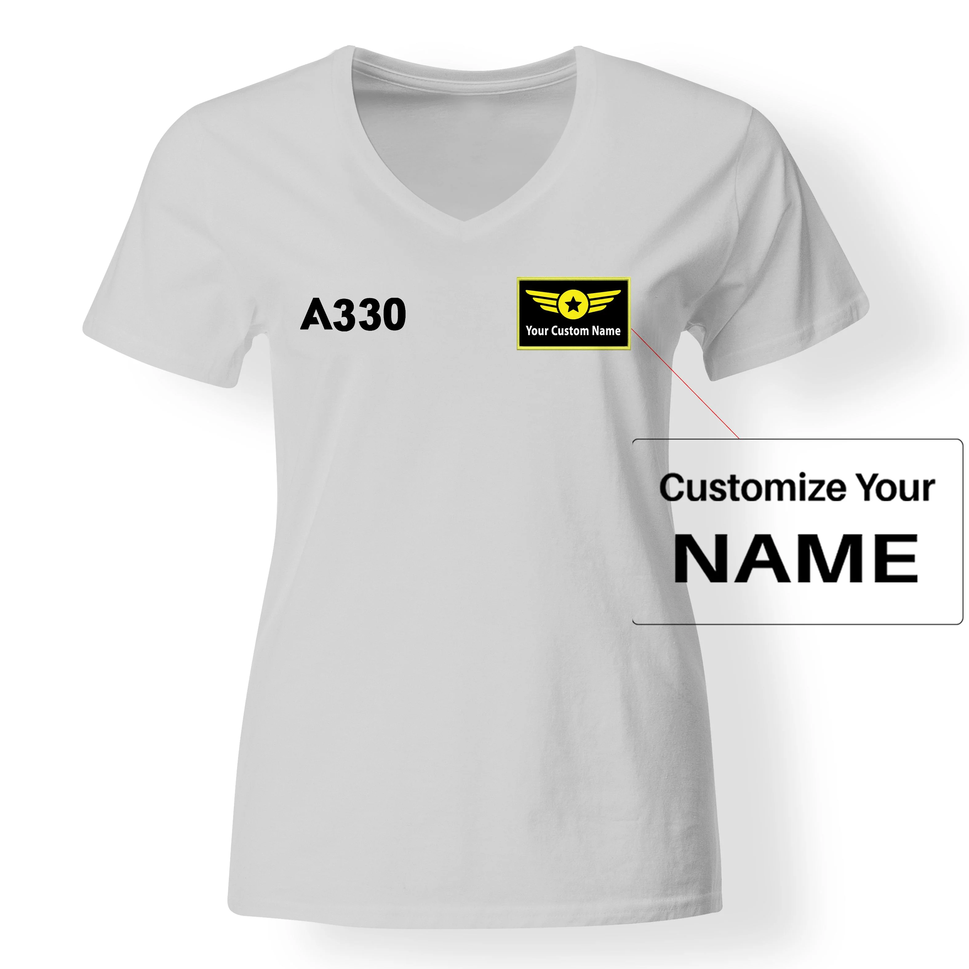 A330 Flat Text Designed V-Neck T-Shirts - Image 17