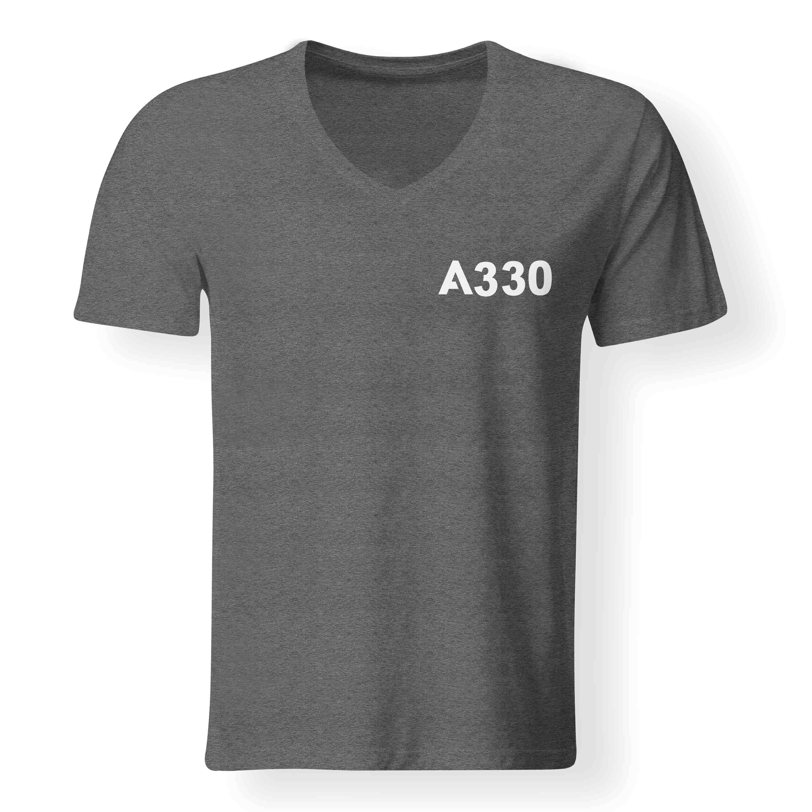 A330 Flat Text Designed V-Neck T-Shirts - Image 8