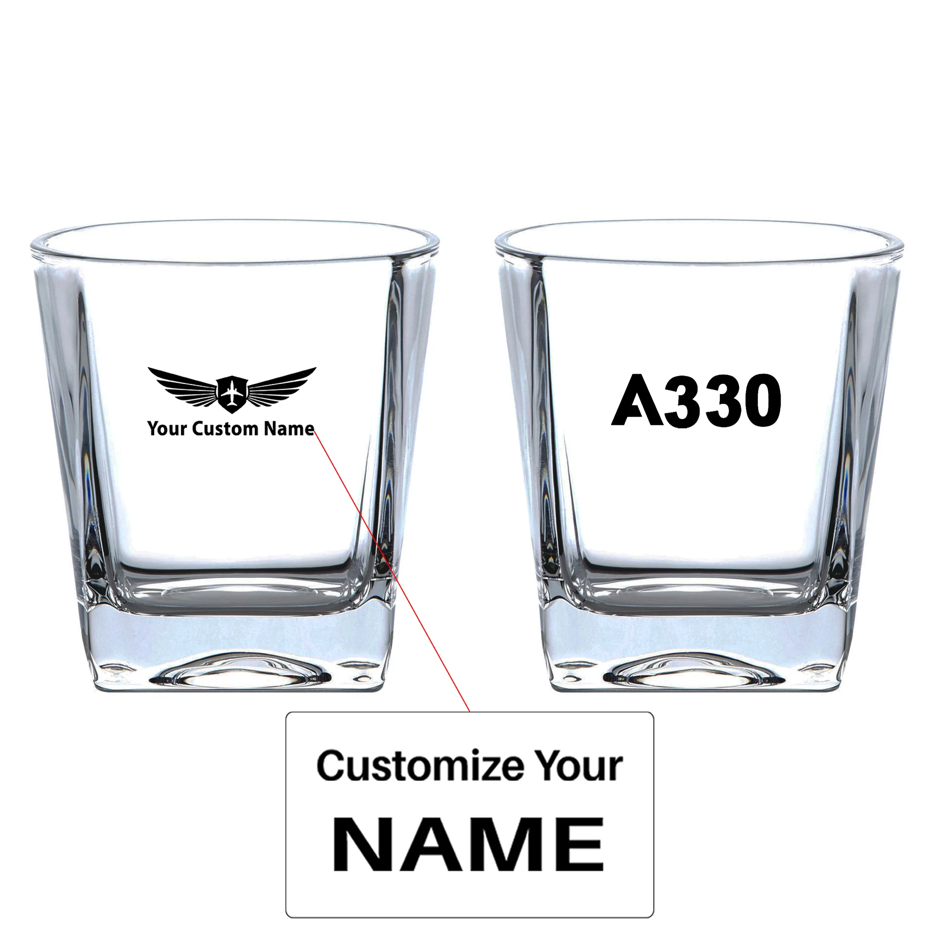 A330 Flat Text Designed Whiskey Glass