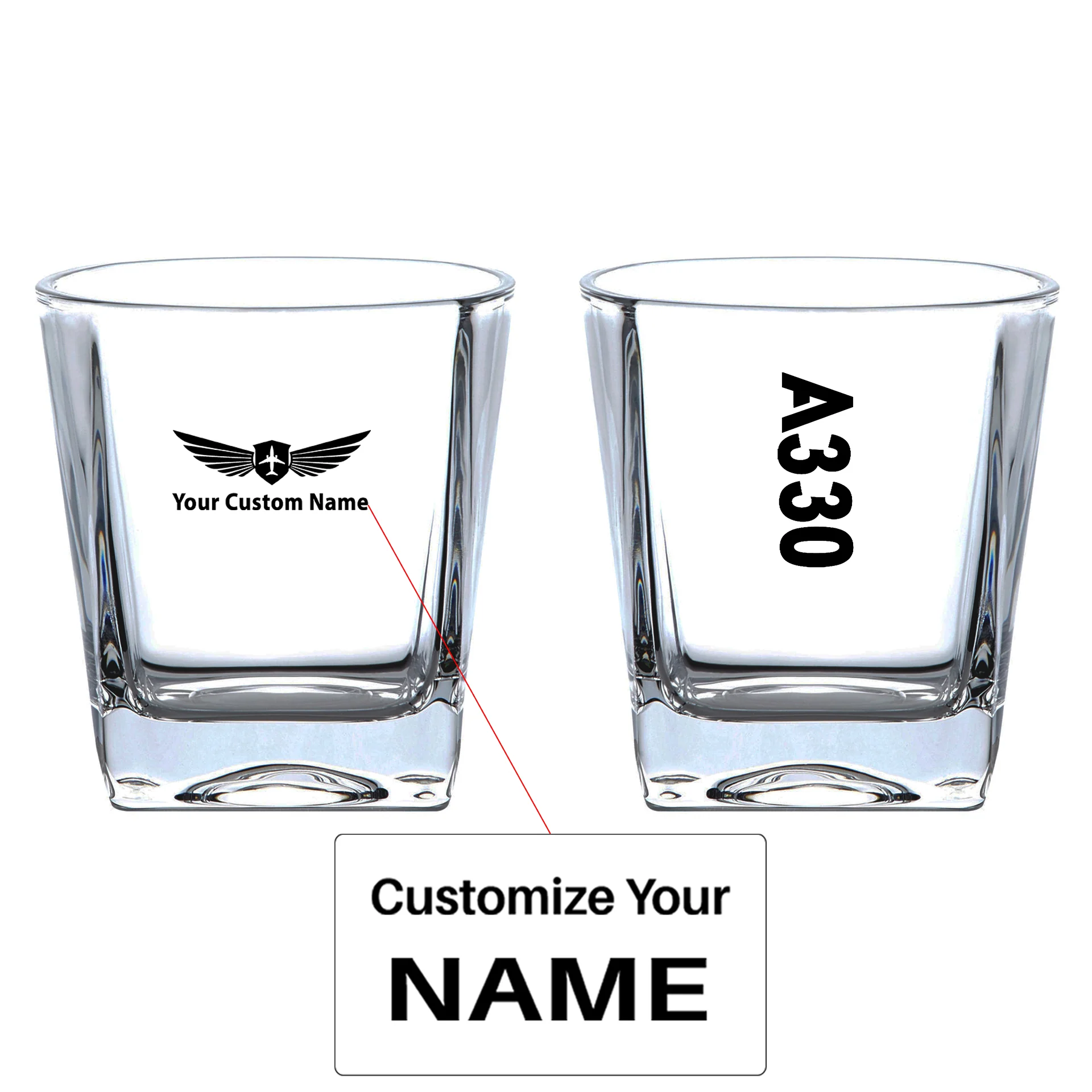 A330 Text Designed Whiskey Glass