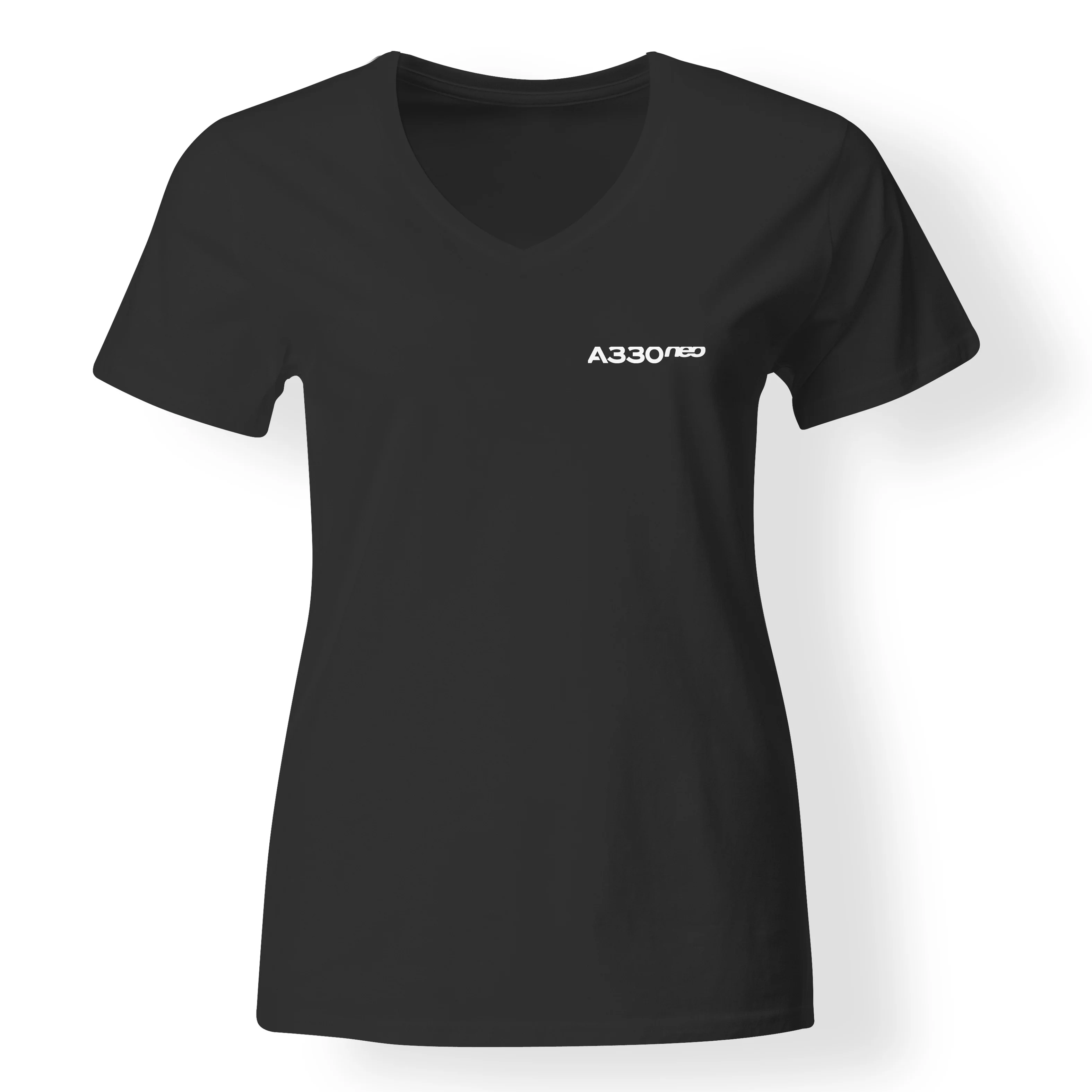 A330neo & Text Designed V-Neck T-Shirts - Image 4