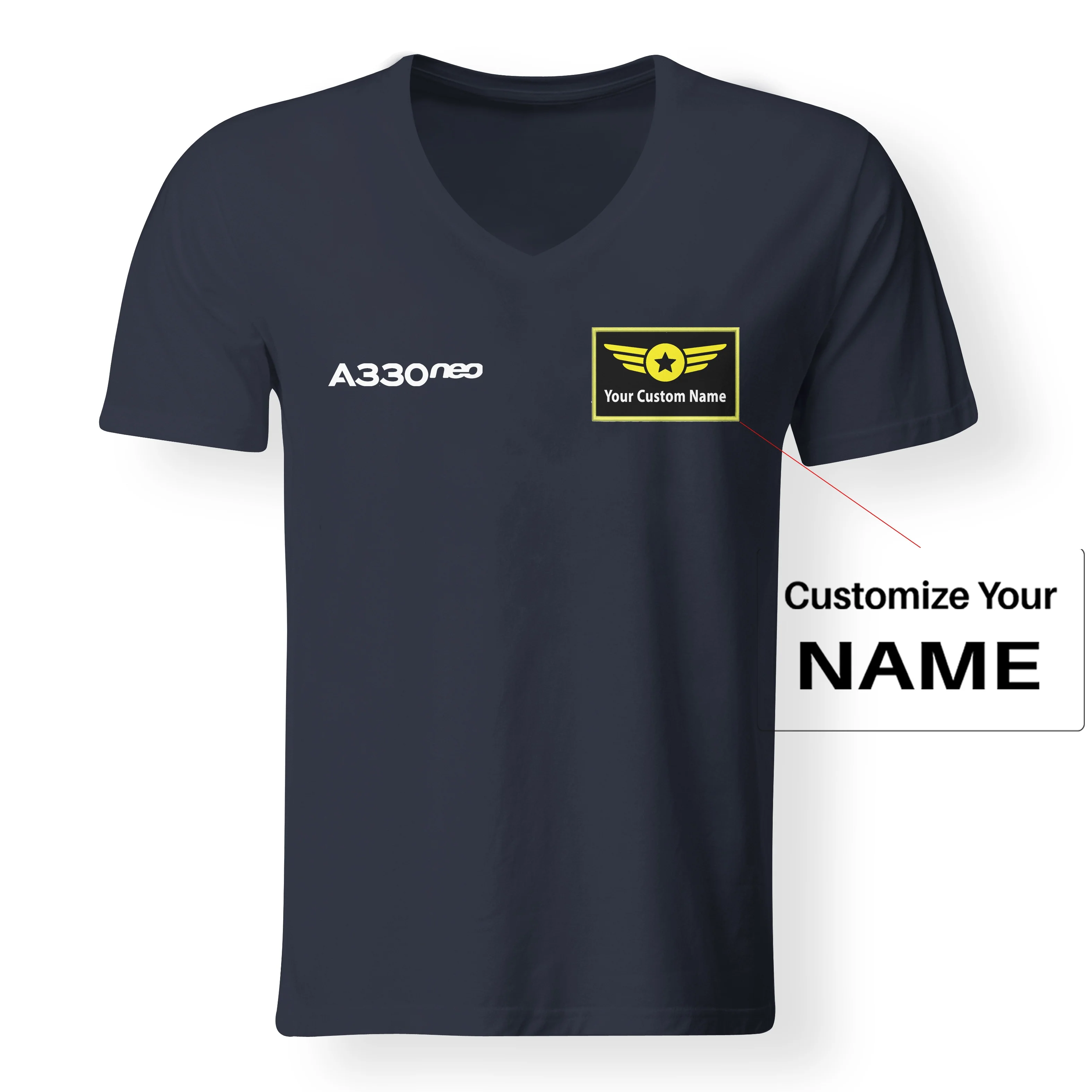 A330neo & Text Designed V-Neck T-Shirts - Image 9
