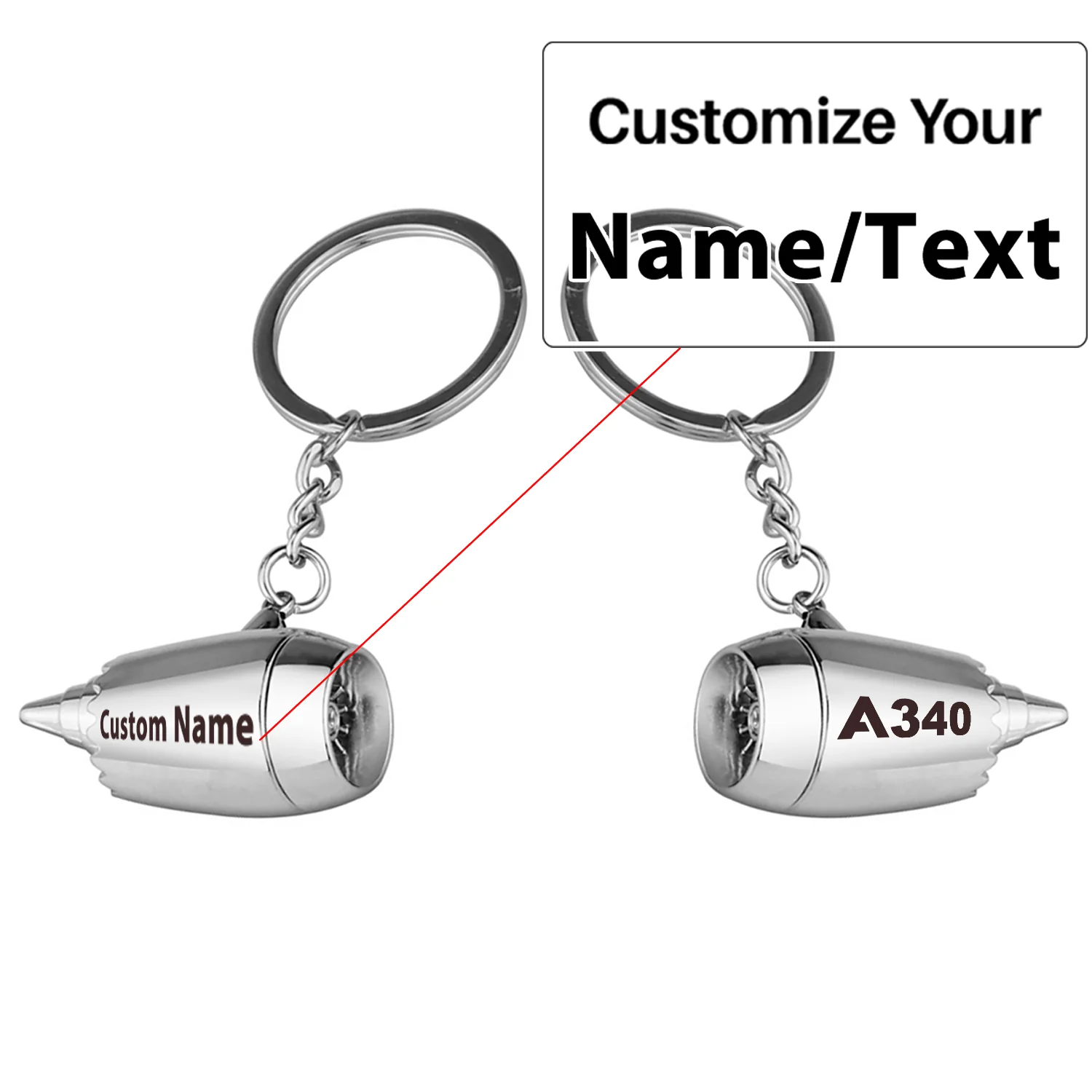 A340 Flat Text Jet Engine Turbine Key Chains