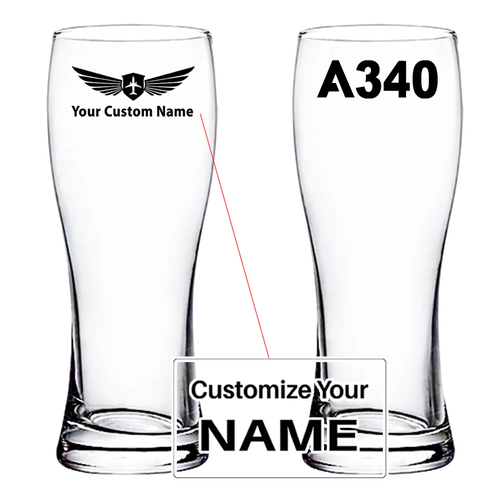 A340 Flat Text Designed Pilsner Beer Glasses