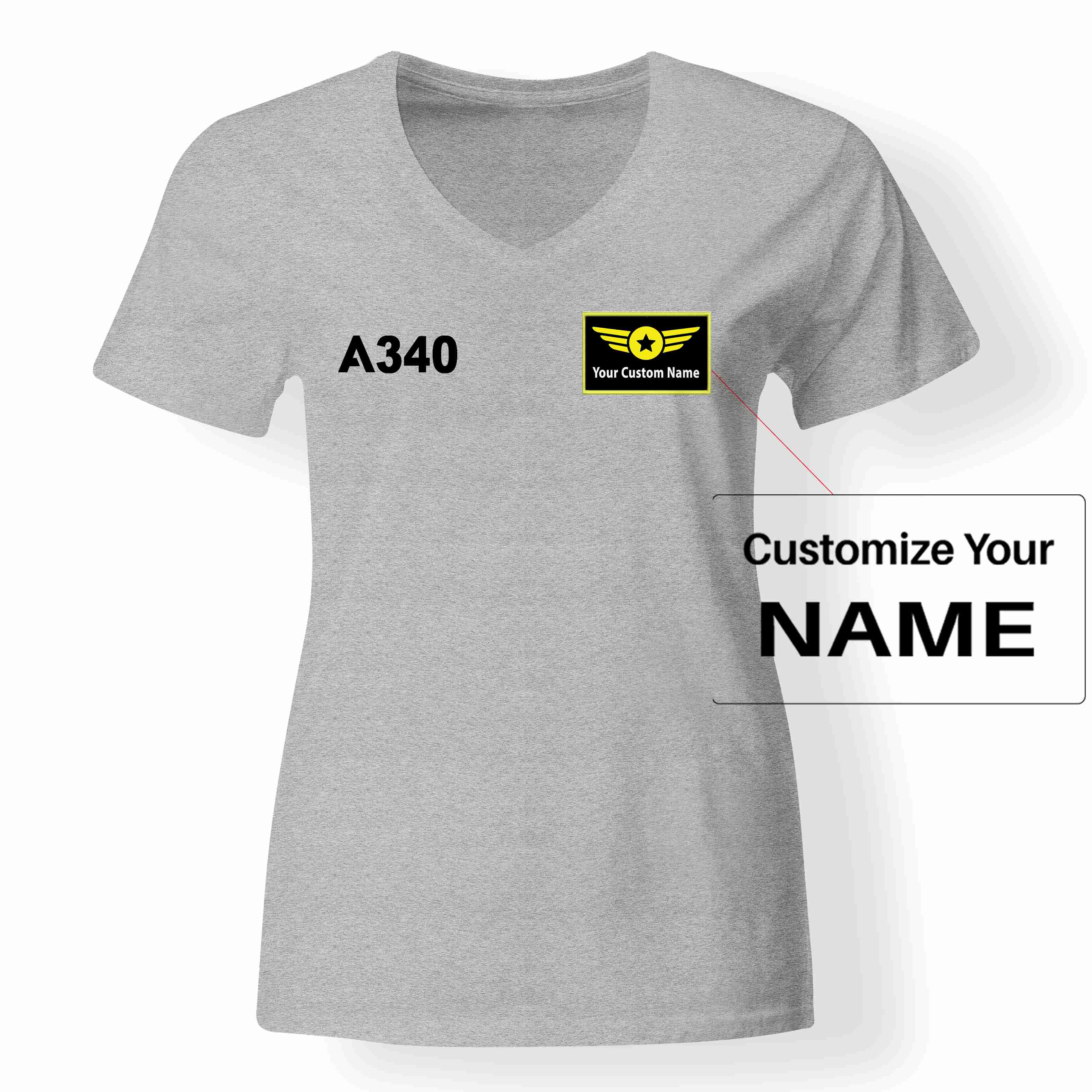 A340 Flat Text Designed V-Neck T-Shirts - Image 14