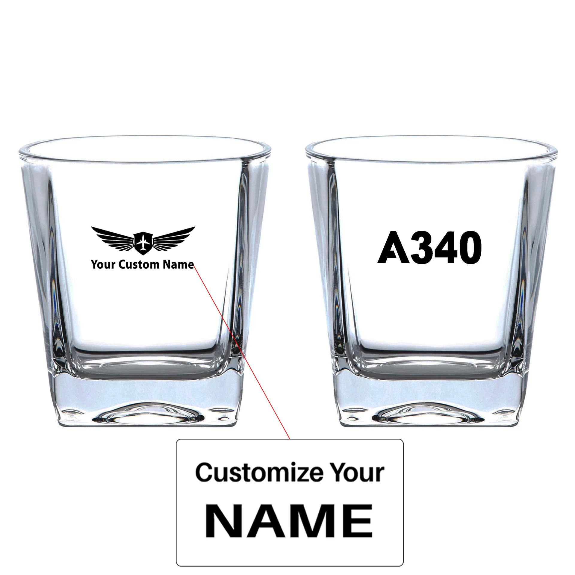 A340 Flat Text Designed Whiskey Glass