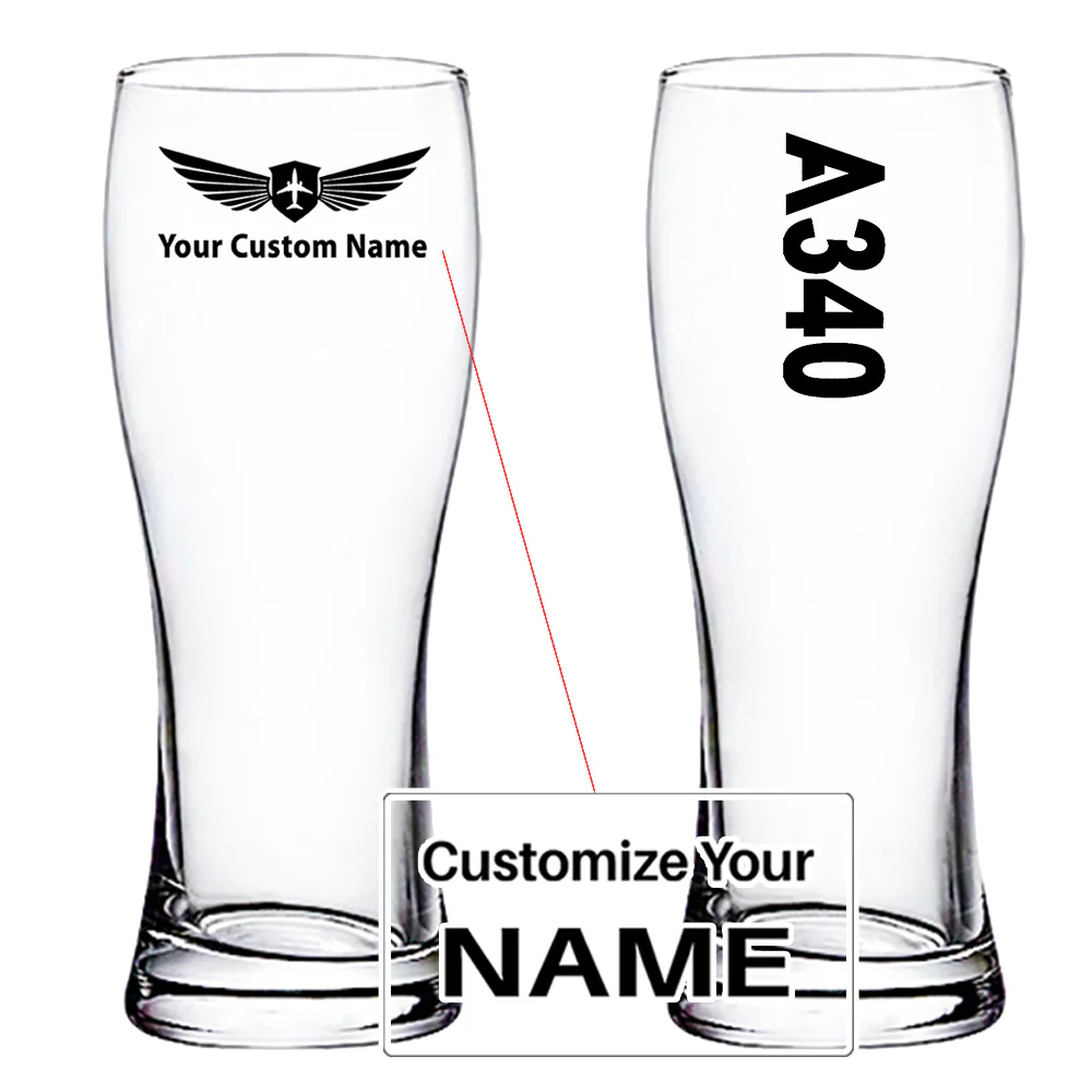 A340 Text Designed Pilsner Beer Glasses
