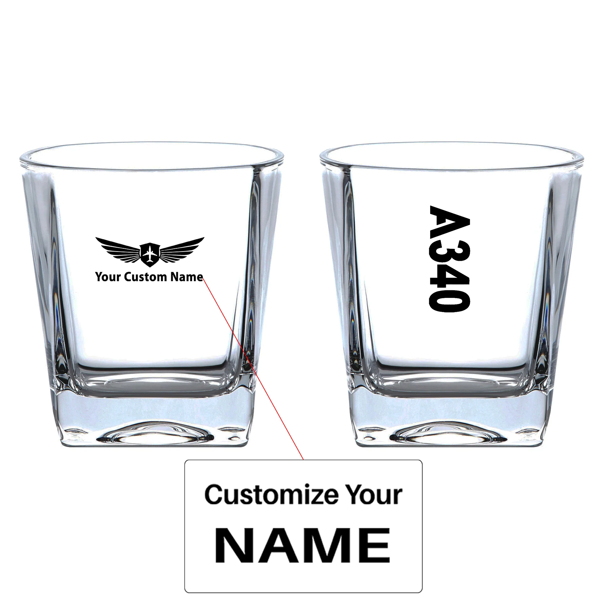 A340 Text Designed Whiskey Glass