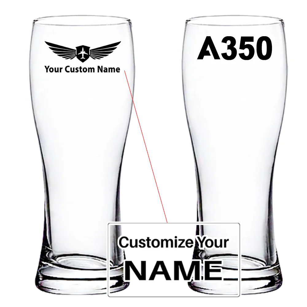 A350 Flat Text Designed Pilsner Beer Glasses