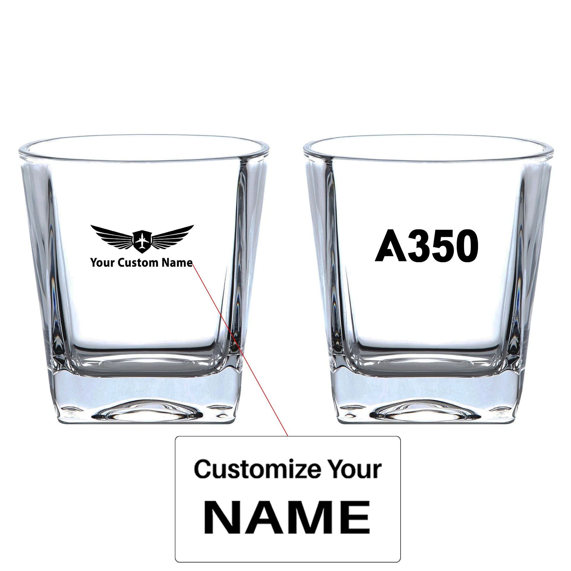 A350 Flat Text Designed Whiskey Glass