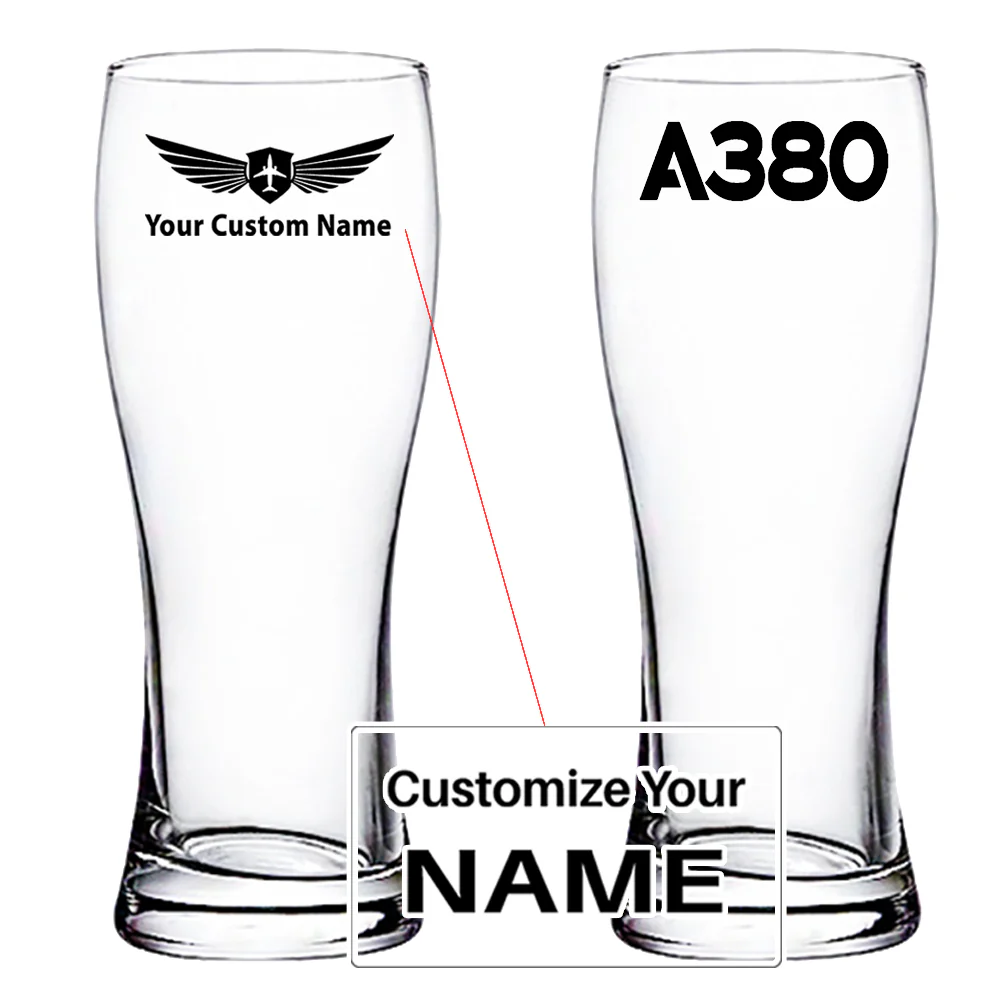 A380 Flat Text Designed Pilsner Beer Glasses