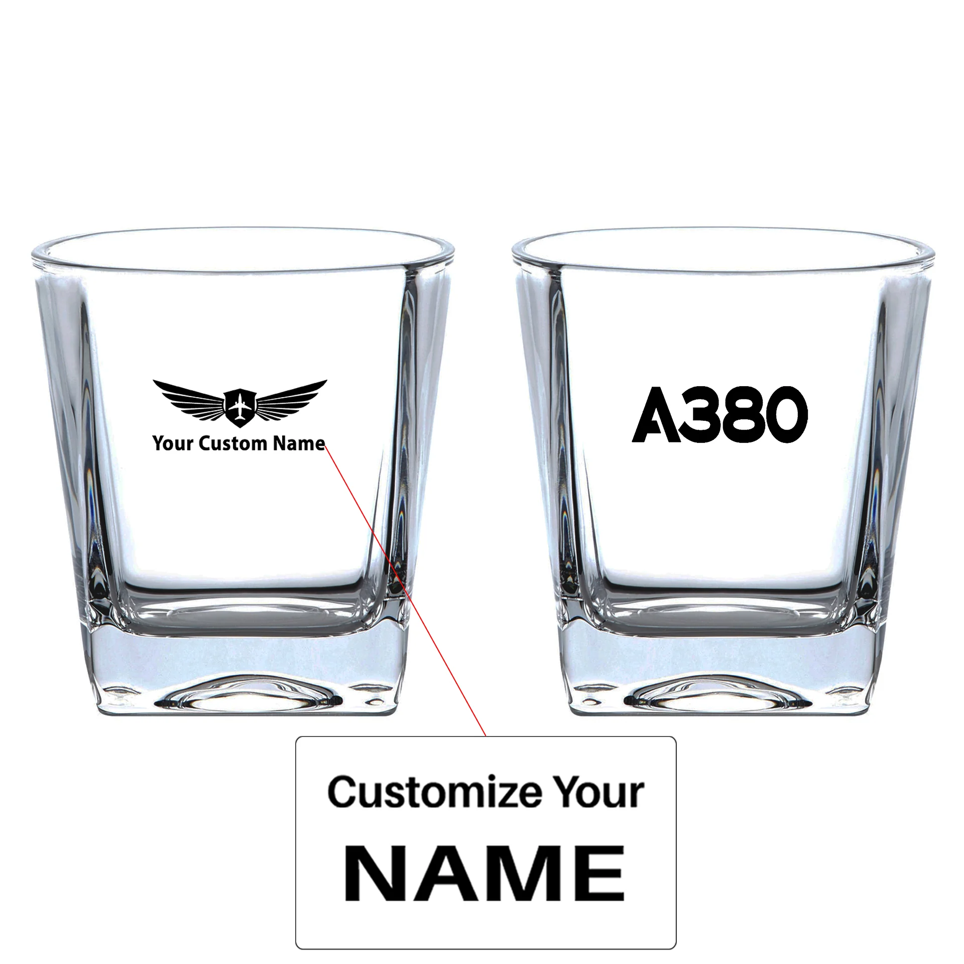 A380 Flat Text Designed Whiskey Glass