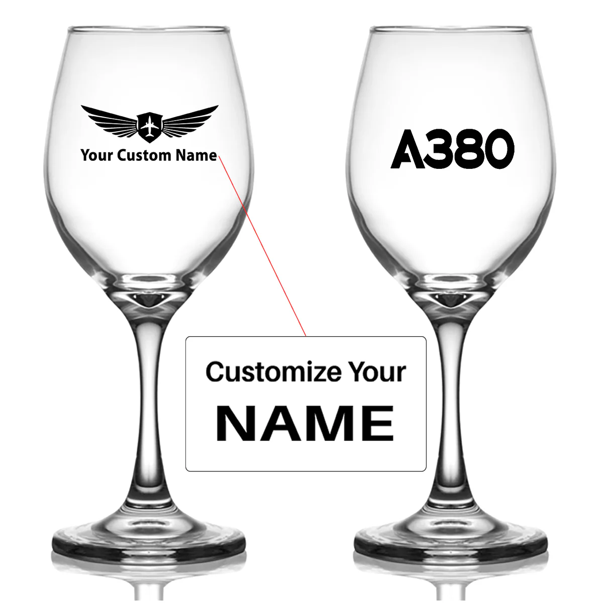 A380 Flat Text Designed Wine Glasses