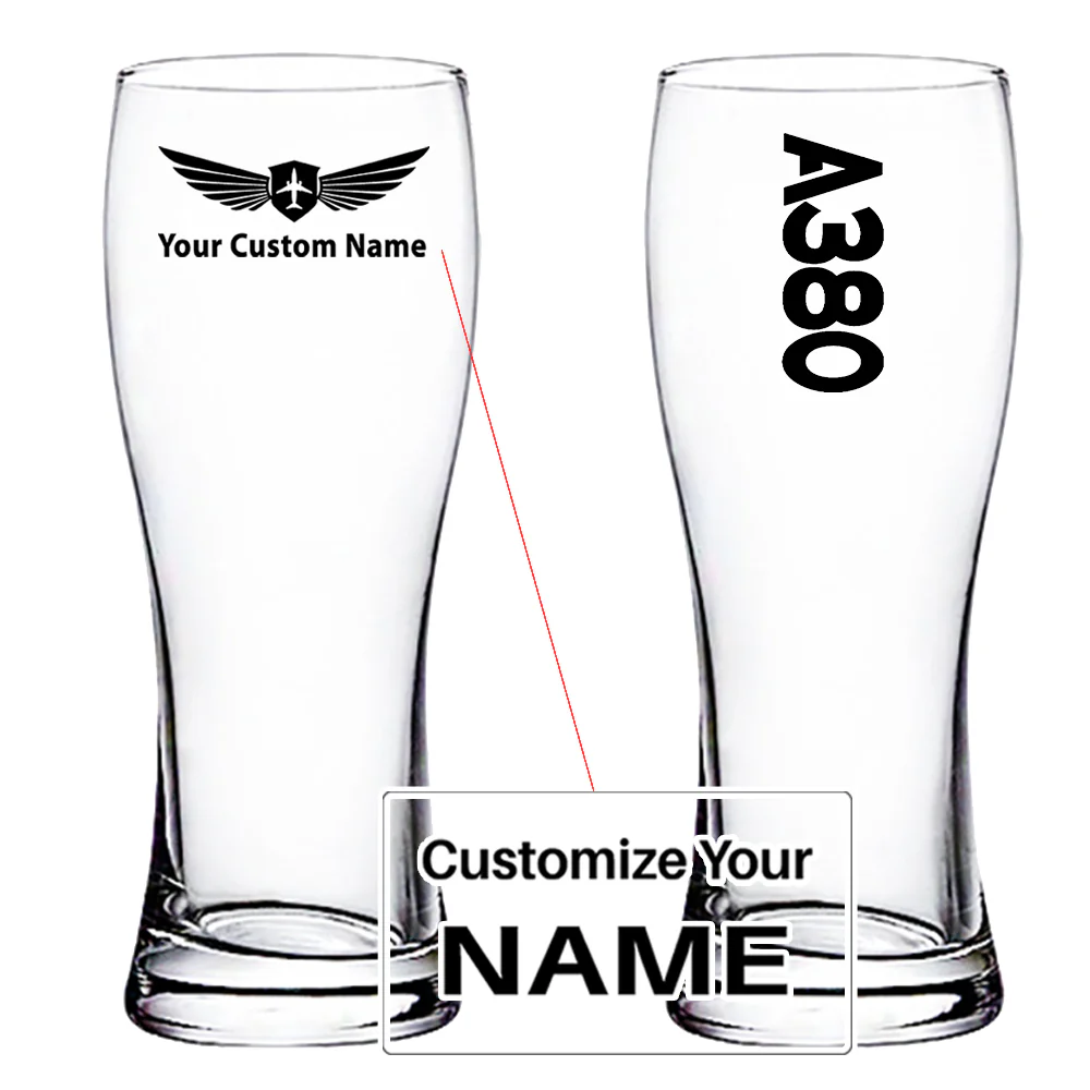 A380 Text Designed Pilsner Beer Glasses