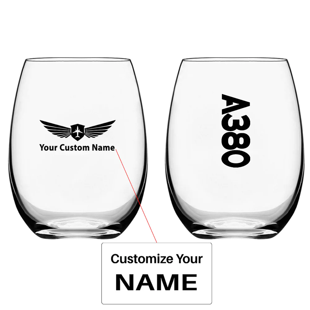 A380 Text Designed Water & Drink Glasses