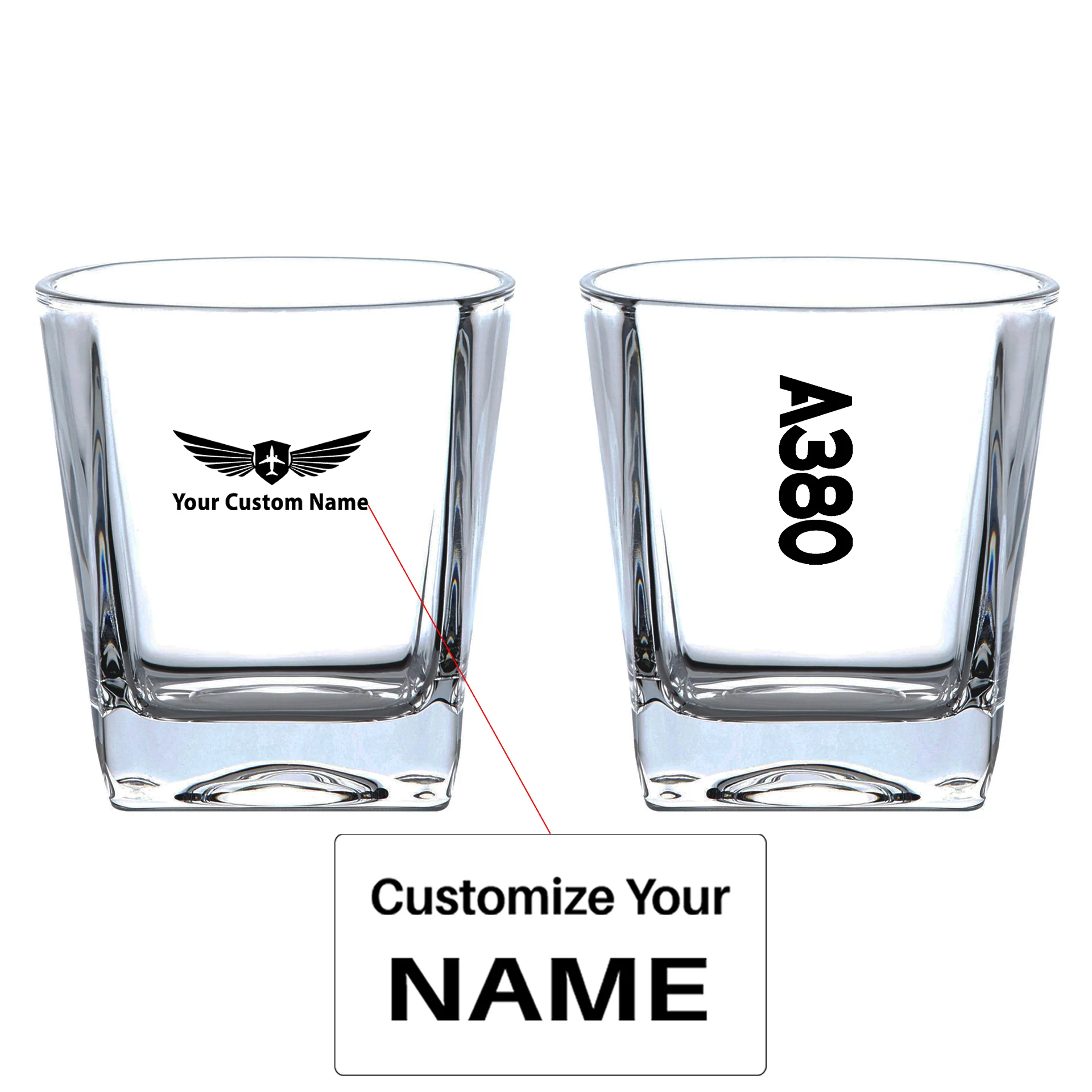 A380 Text Designed Whiskey Glass